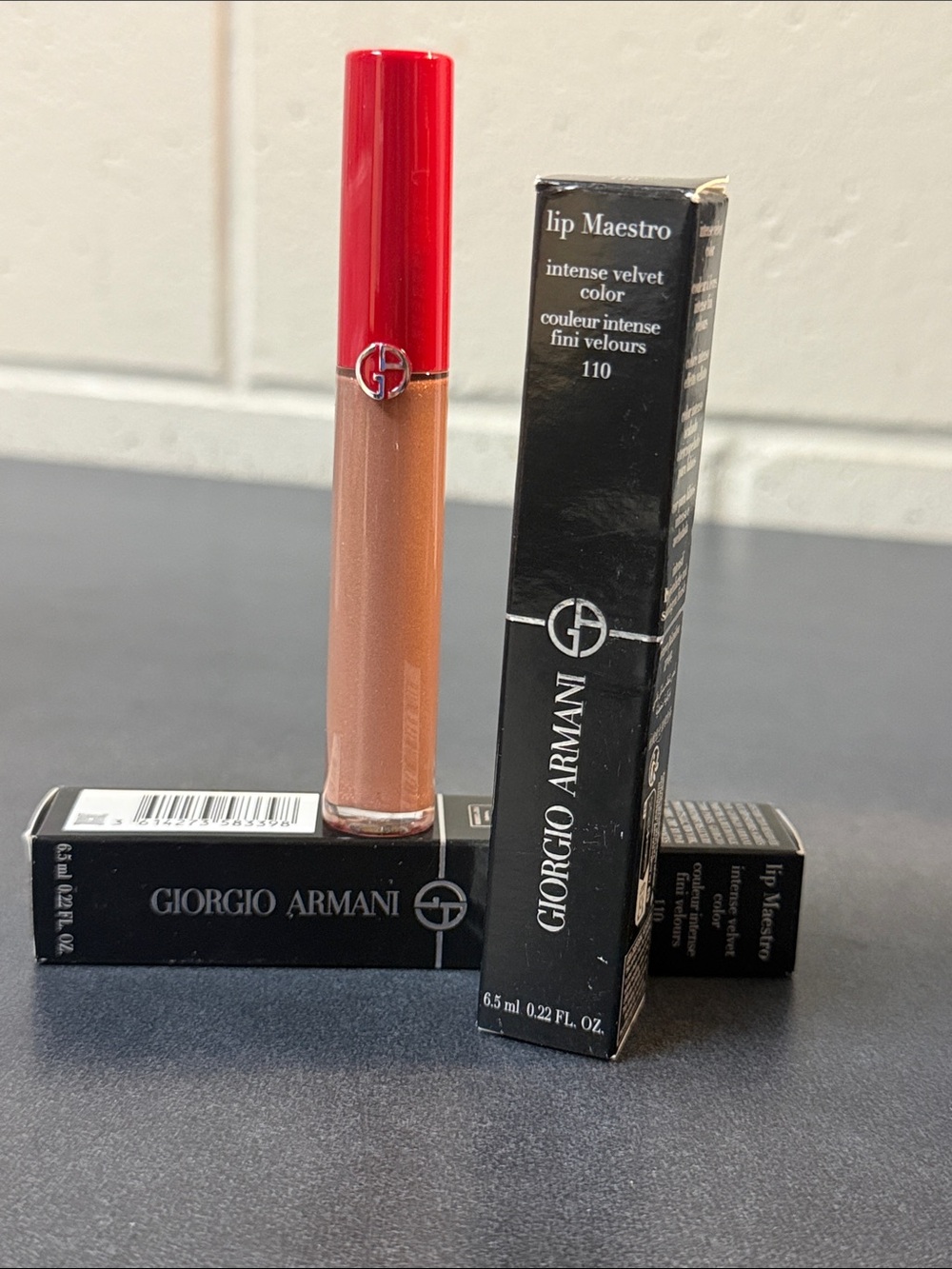 Giorgio Armani Lip Maestro Liquid Lipstick — Red Cap, Nude Brown Shade